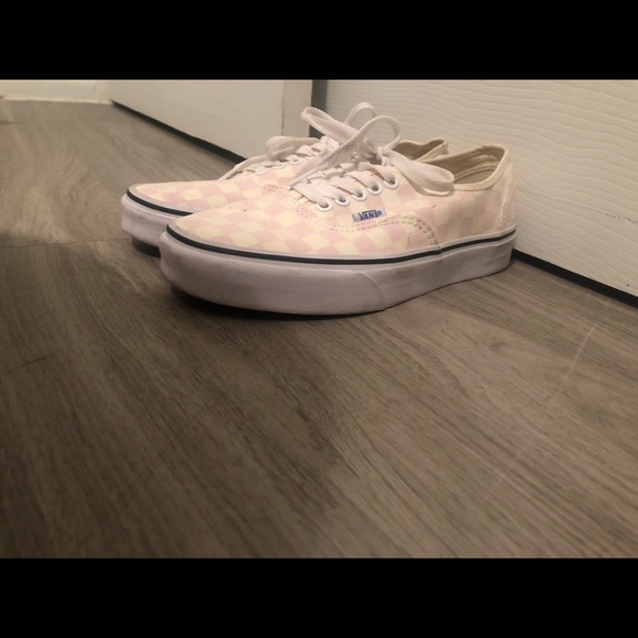 pink and cream checkered vans